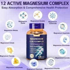 2set 12 in 1 Magnesium Complex Supplement 700mg Glycinate, Malate, Citrate 240ct