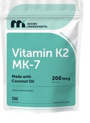Micro Ingredients Vitamin K2 MK-7 200 mcg Per 300 Count (Pack of 1), Red