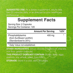 Phosphatidylserine Supplement, 400Mg Serving, 240 Capsules – Soy Free Sunflower