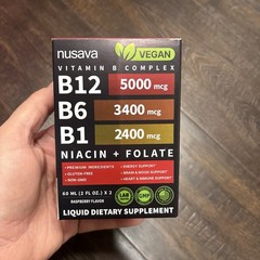 Nusava Vitamin B Complex, Niacin+Folate, Raspberry Flavor, 2 x 60 mL