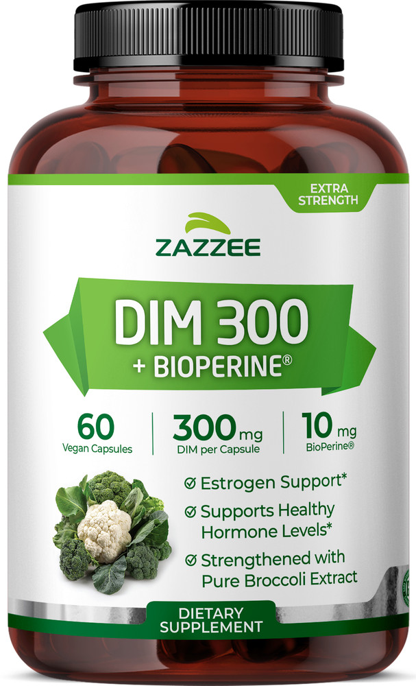 Zazzee DIM 300 mg Per Capsule, 60 Count, Plus 10 mg BioPerine, Estrogen Balance