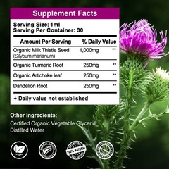 2 Bottles Milk Thistle Liquid Drop,Dandelion Root,Liver Cleanse Immune Support