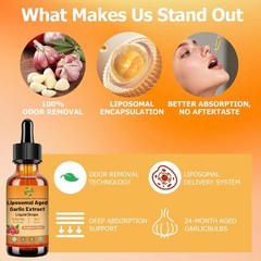 Aged Garlic Extract Liquid Drop – 500 mg per Serving, 15:1 Extract, Odorless, Li
