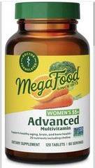 MEGA FOOD WOMENS 55+ADVANCED MULTIVITAMIN. 120 CT. SERVING SIZE 2 TABLETS 07/26
