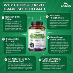 High Strength Grape Seed 50:1 Extract, 120 Capsules, 95% Polyphenols, 400 mg…