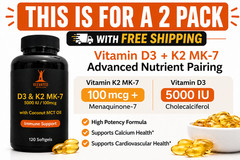 2 pack of 120 Soft gels Vitamin D3 5000IU+K2 MK-7 100mcg with Coconut MCT Oil