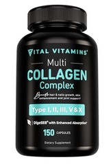 Vital Vitamins – Multi Collagen Complex Types I,II,III,V,X – 150 Capsules