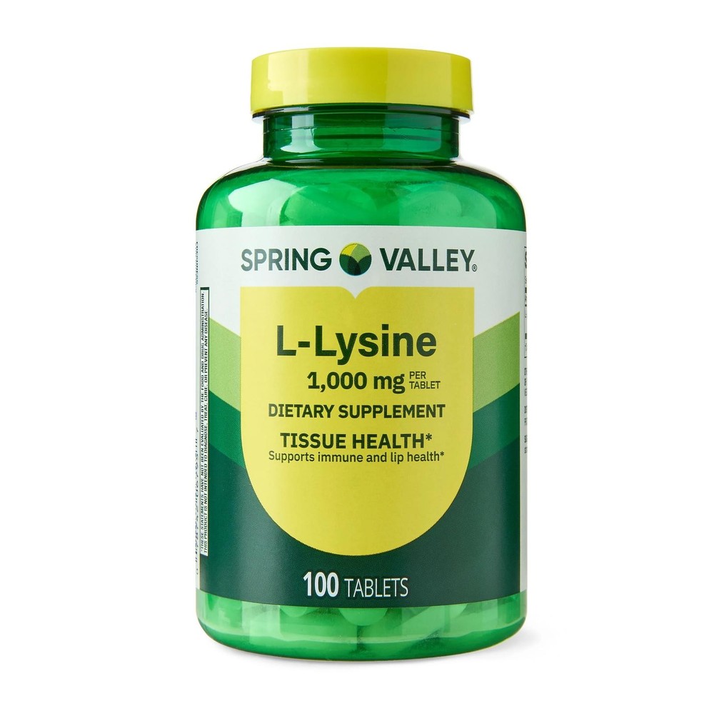 Spring Valley L-Lysine 1000 Mg Amino Acid Tissue Immune Lip Health, 100 Tabs