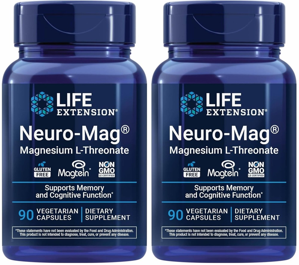 Magnesium L Threonate Supplement 90 Count Pack of 2 Life Extension Neuro-mag