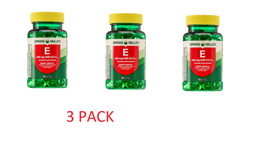 3 PACK Vitamin E Heart Health Dietary Supplement Softgels, 180 mg (400 IU)