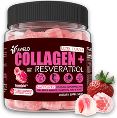 Multi Collagen Gummies Peptides Hydrolyzed Type I II III V X plus Resveratrol…