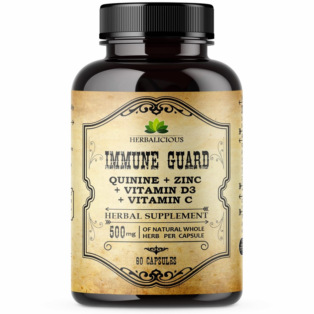 HERBALICIOUS Quinine Immune Guard 500mg w Vitamin C D3 Zinc 60 Caps
