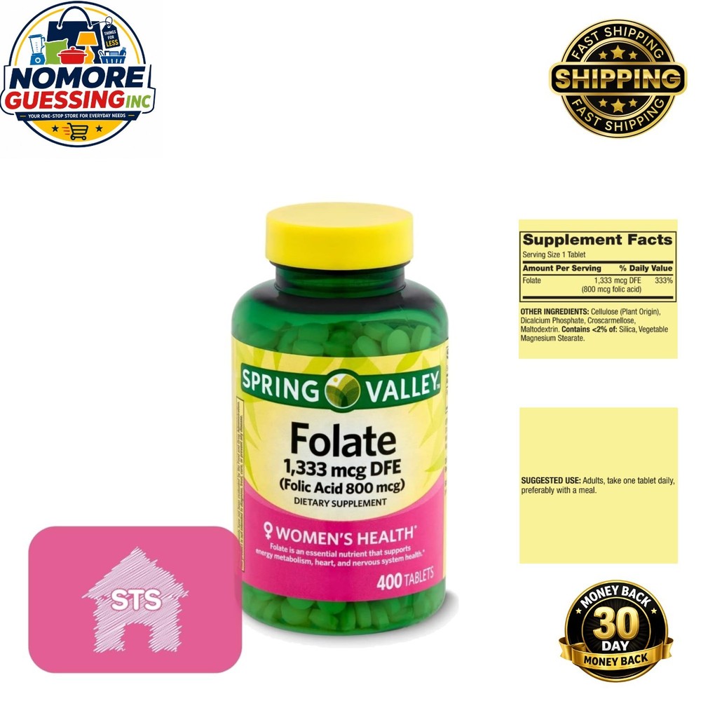 Spring Valley 1,333 mcg Folic Acid Tablets, 400 Count – Women’s Health Support