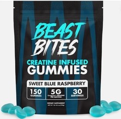 Beast Bites Creatine Infused Gummies, Sweet Blue Raspberry, 5g Creapure Creatine