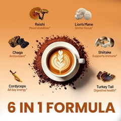 Mushroom Coffee 6-in-1 Blend 1200mg, 180g with Cordyceps, Lion’s Mane – Energy