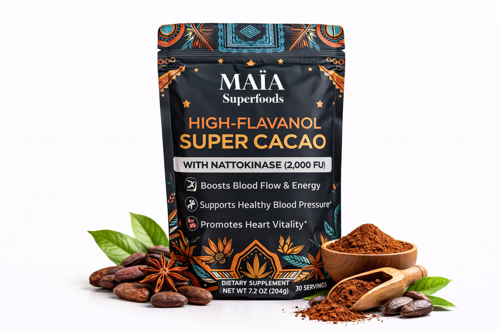 Maïa Superfoods High-Flavanol Super Cacao w/ Nattokinase 30 Servings – Fast Ship