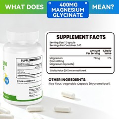 Made in USA Magnesium Glycinate 400mg 240 Capsules for Anxiety & Sleep
