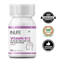 INLIFE Vitamin B12 with B1, B5, B6, Alpha Lipoic Acid ALA, Folic Acid, 60 tablet