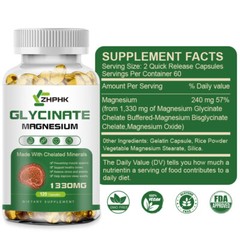 ZHPHK Magnesium Glycinate Capsules, 1330mg Per Servings, High Absorption