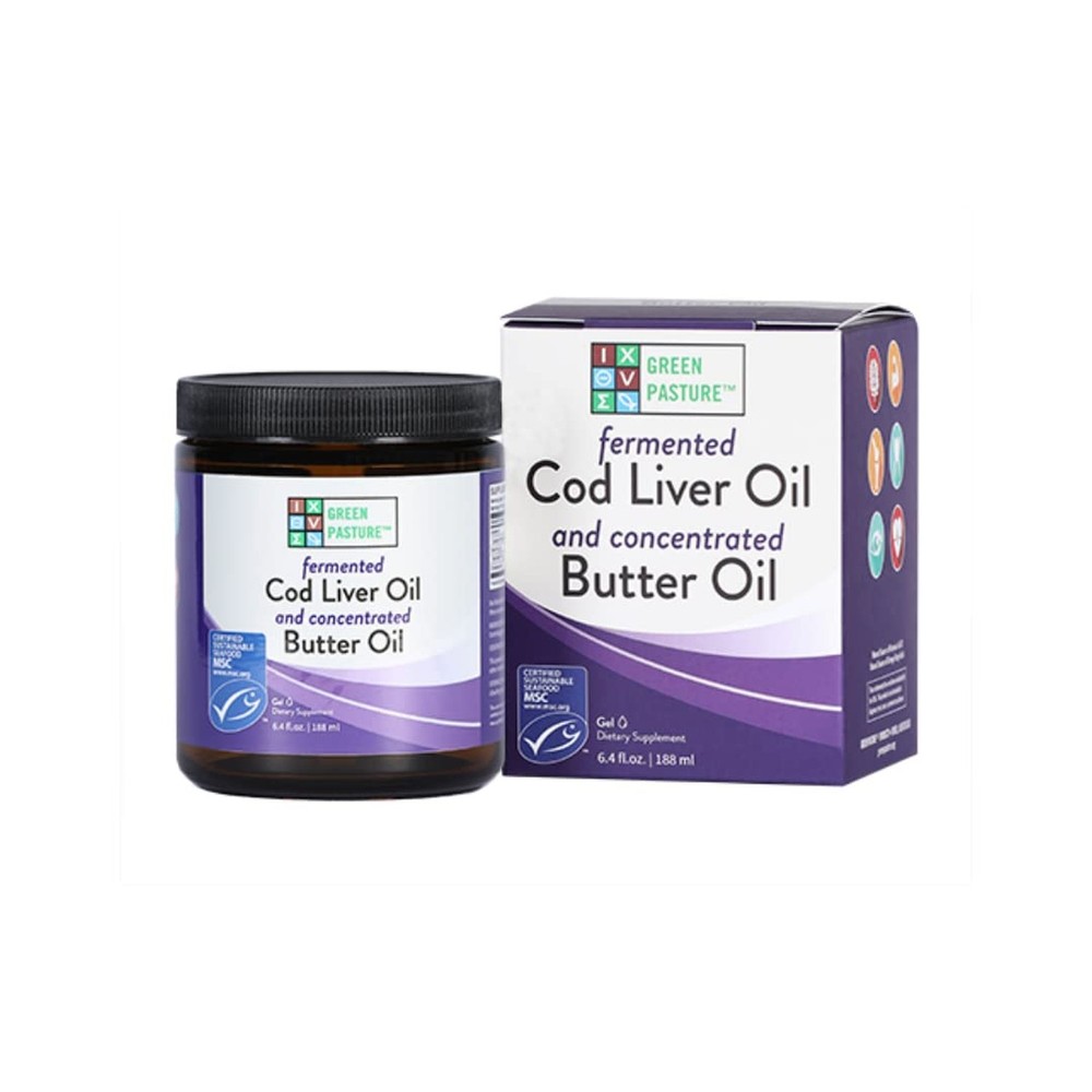 Green Pasture Butter Oil/Fermented Cod Liver Oil Blended Gel – 6.4 oz.- Unfla…