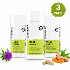OXYENERGY Milk Thistle Liver Support 3-Pack Silymarin Turmeric 180 Veggie Caps