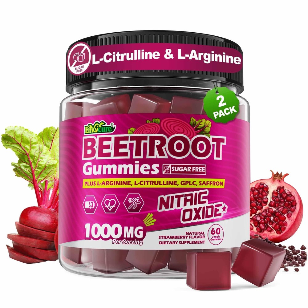 Beet Root Gummies with L-Citrulline & L-Arginine, Nitric Oxide Supplements fo…