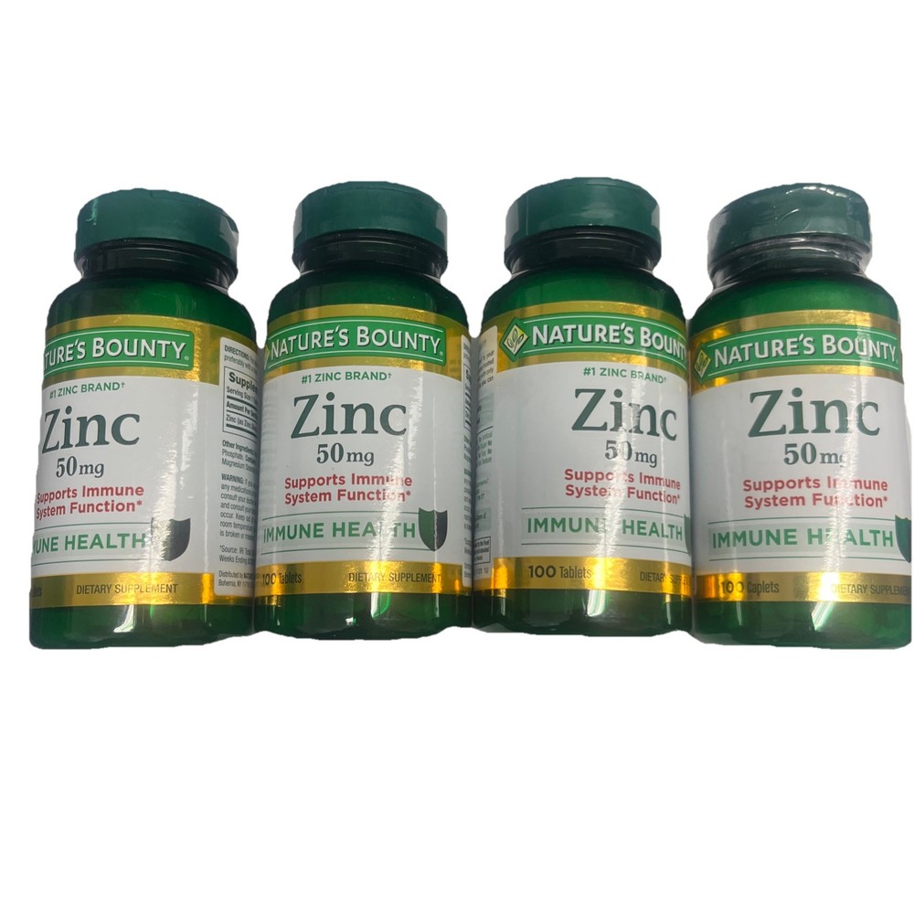 4 pack Nature’s Bounty Zinc Immune Antioxidant 100 Tablets 50mg /each =400 tbs