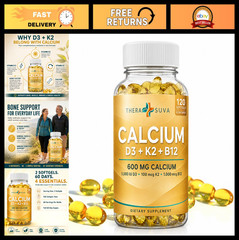 Extra Strength Calcium 600mg + D3 + K2 + B12 – 4-in-1 Natural Supplement, 120 So