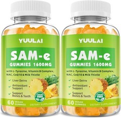 Pack of 2 SAM-e Gummies, Sugar Free 1600mg SAM e Supplement with L-Tyrosine,…