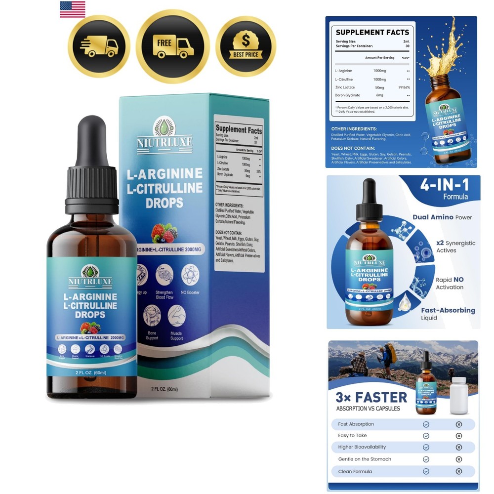 L-Citrulline L-Arginine Drops Liquid for Men with Boron and Zinc, Sublingual …