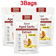 3Bag Elare Aged Garlic Extract, 300 Softgels, 7500mg Odorless | Heart & Immune