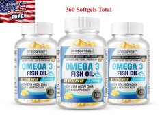 5x Strength EPA & DHA Omega 3 Fish Oil 3600mg, Highest Potency, 360 Softgels USA