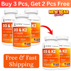 (5 Pack) Dr. Berg’s Nutritionals 100mg Vitamin D3 & K2 Supplement – 120 Capsules