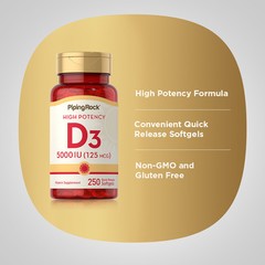 Vitamin D3 5000iu Softgels | 250 Count | High Potency | Non-GMO | by Piping Rock