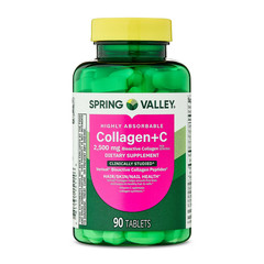 Spring Valley Collagen + Vitamin C Tablets, 2500 mg, Skin & Joint Support, 90 Ct