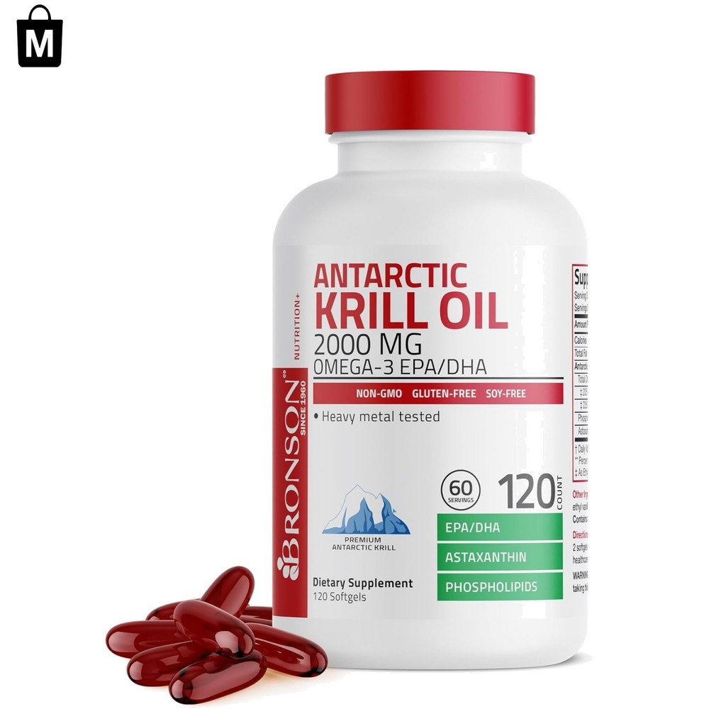 Non-GMO Antarctic Krill Oil 2000 mg with Omega-3s – 120 Easy-to-Swallow Softgels