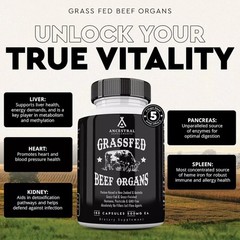 Ancestral Supplements Grass Fed Beef Organ Supplement 180 Capsules Non-GMO new