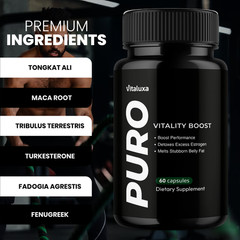 (3 Pack) Puro Vitality Boost, Premium Supplement Maximum Strength (180 Capsules)
