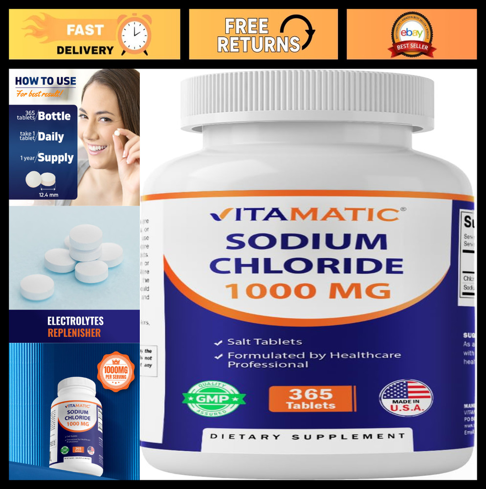 Electrolyte Replenisher 1000mg Sodium Chloride – 365 Tablets, Non-GMO, Gluten-Fr