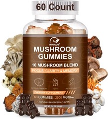Vegan Mushroom Gummies, Lions Mane Ashwagandha Shiit for Focus & Immunity