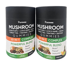 Purawex Mushroom 20-IN-1 Complex Gummies (Mixed Fruit), 60ct, (Pack of 2)