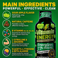 (48 Pack) Vitamin Energy® Workout+ Sour Apple Energy Shots, Clinically Proven