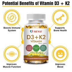 Vitamin D3 + K2 10/120 Kapseln Hochdosiert -Sonnenvitamin für Knochen – vegan