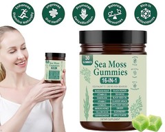 Sea Moss Gummies 16-in-1, Sea Moss mix with Black Seed Oil-Green Apple Flavor