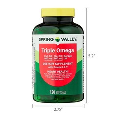 2 Pack Spring Valley Triple Omega Softgels Heart Joint Skin Health, 120 Count
