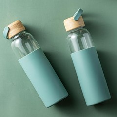 wangsdjy 21oz Borosilicate Glass Water Bottles with Silicone 21 Ounces, Green