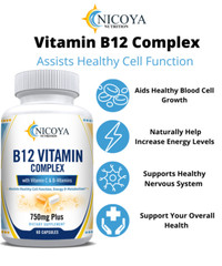 B-12 Complex 60ct, Vitamins B1, B2, B3, B5, B6, B8 & B12, Energy, Metabolism Aid