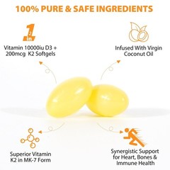 Vitamin D3 K2 Supplement 10000 IU 120 Softgels MXCZBSM