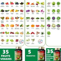Organic Greens Superfood Tablets 2 PACKS – Greens, Fruits & Veggies + Probiotics