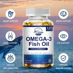 Omega 3 Fish Oil Capsules Triple Strength EPA & DHA, Burp-Less 120 sofgels NEW